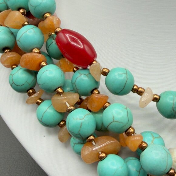 Multi Strand Stabilized Turquoise Gemstone Necklace Sterling Silver Clasp Choker - Picture 3 of 11